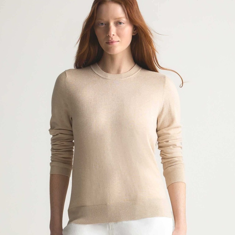 NEW Quince Lightweight Cotton Cashmere Crew Sweater Heather‎ Oatmeal Size Small